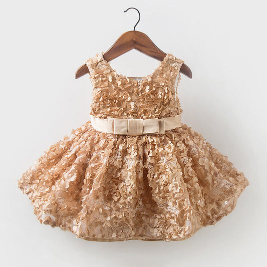 Princess Lace Flower Girl Dress with Flower Embellishments