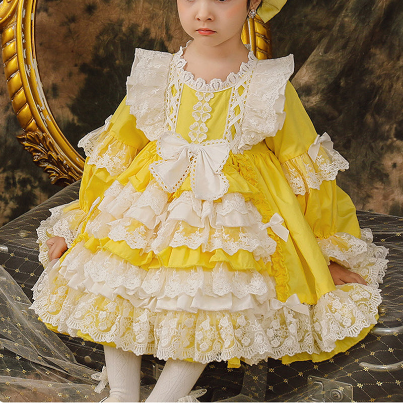 Princess Lace Flower Girl Dress with Long Lantern Sleeves