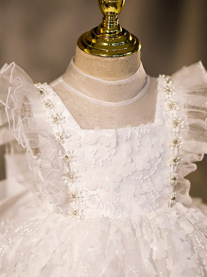 Princess Lace Flower Girl Dress with Sleeveless Design & Flowers