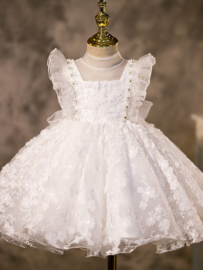 Princess Lace Flower Girl Dress with Sleeveless Design & Flowers
