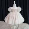 Princess Lace Organza Flower Girl Dress with Bow Tea Length