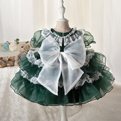Princess Organza Flower Girl Dress with Lace and Bows