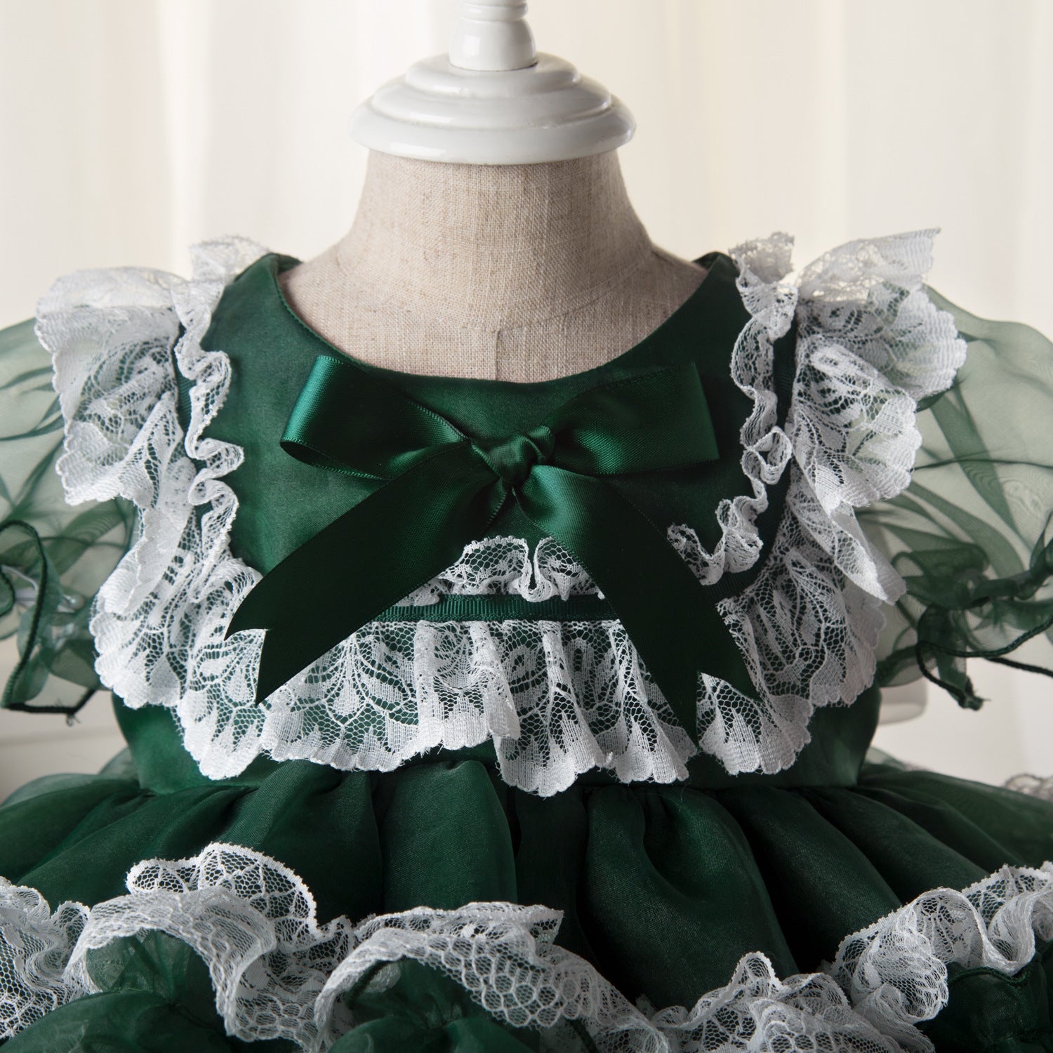 Princess Organza Flower Girl Dress with Lace and Bows
