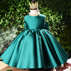 Princess Satin Flower Girl Dress with Bow and Ruffle Details