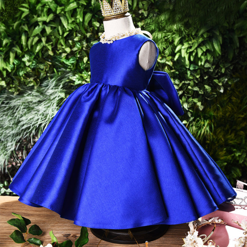 Princess Satin Flower Girl Dress with Bow and Ruffle Details