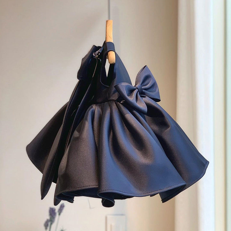 Princess Satin Flower Girl Dress with Bow Tea Length Sleeveless