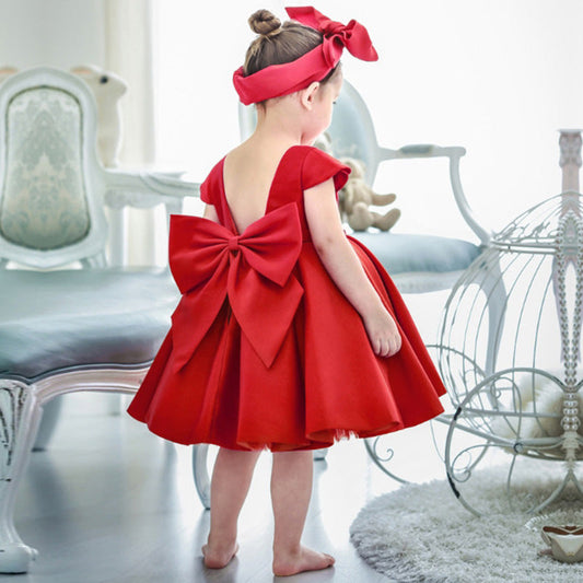 Princess Satin Flower Girl Dress with Cap Sleeves and Bows