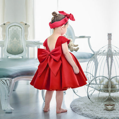 Princess Satin Flower Girl Dress with Cap Sleeves and Bows