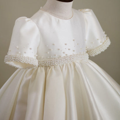 Princess Satin Flower Girl Dress with Lantern Sleeves