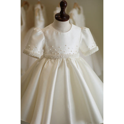 Princess Satin Flower Girl Dress with Lantern Sleeves