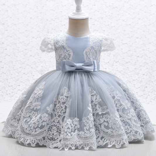 Princess Satin Lace Flower Girl Dress | Sleeveless Cap