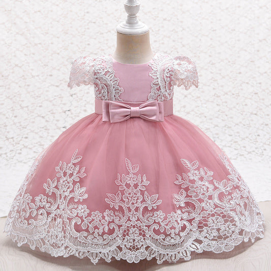 Princess Satin Lace Flower Girl Dress | Sleeveless Cap