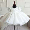 Princess Satin Organza Flower Girl Dress with Cascading Ruffles