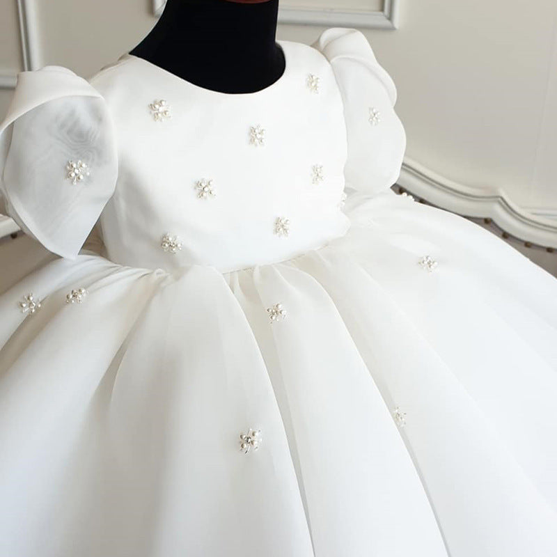 Princess Satin Organza Flower Girl Dress with Cascading Ruffles