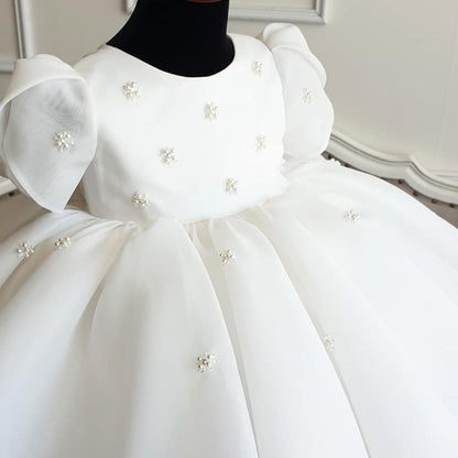 Princess Satin Organza Flower Girl Dress with Cascading Ruffles