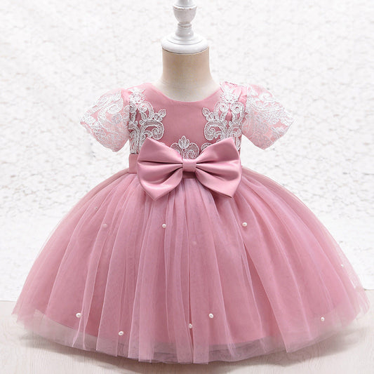 Princess Satin Tulle Flower Girl Dress | Lace Bows
