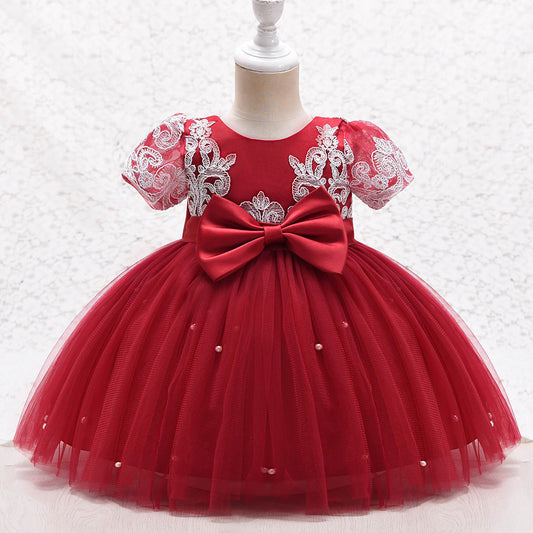 Princess Satin Tulle Flower Girl Dress | Lace Bows