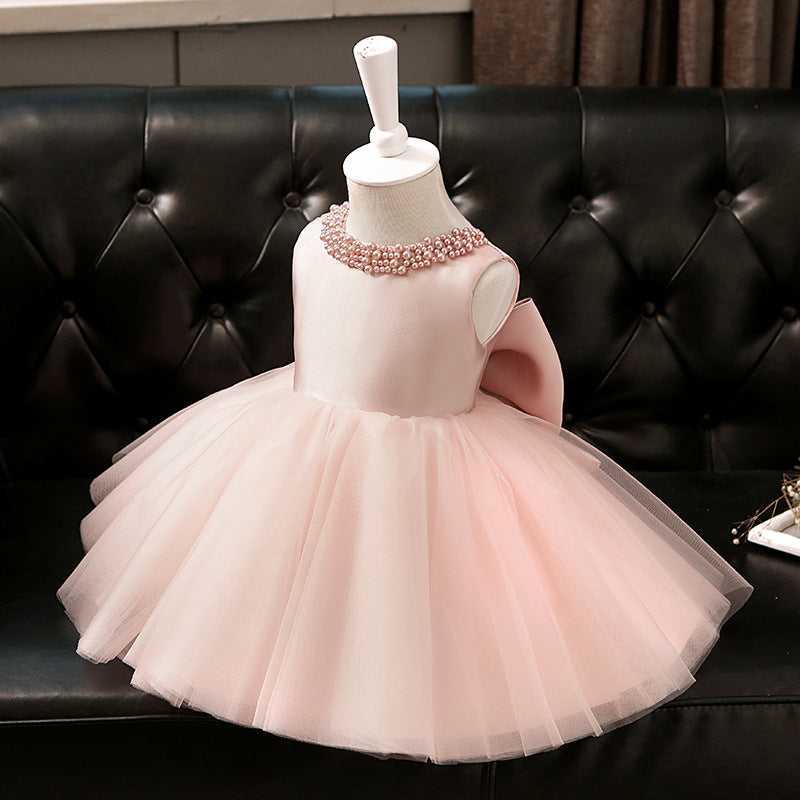 Princess Satin Tulle Flower Girl Dress with Bow and Ruffle