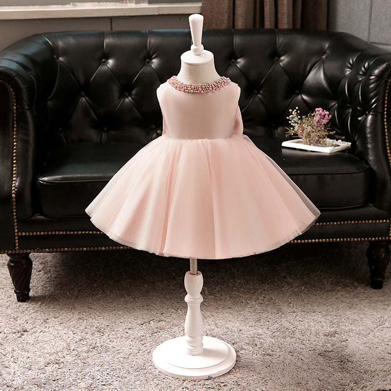 Princess Satin Tulle Flower Girl Dress with Bow and Ruffle