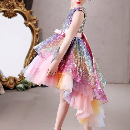 Princess Sequined Flower Girl Dress with Cascading Ruffles