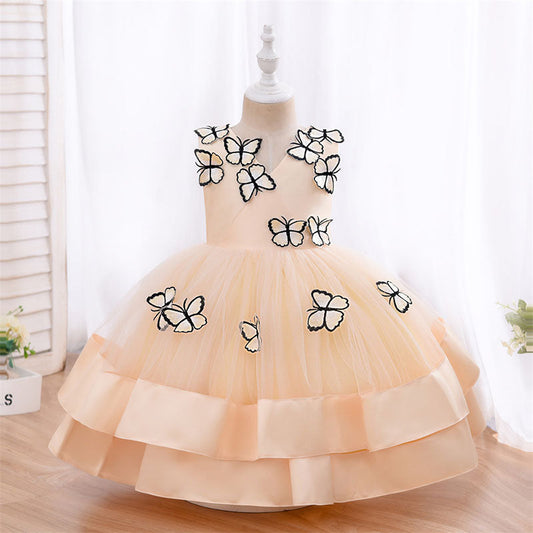 Princess Tea Length Flower Girl Dress | V-Neck Flowers