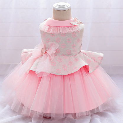 Princess Tea-Length Flower Girl Dress with Floral Ruffles