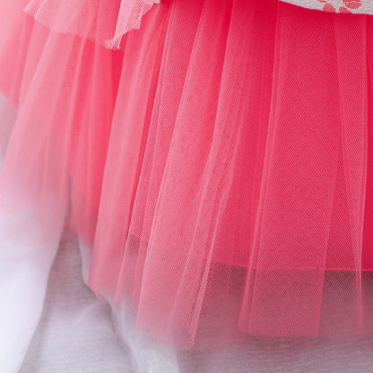 Princess Tea-Length Flower Girl Dress with Floral Ruffles