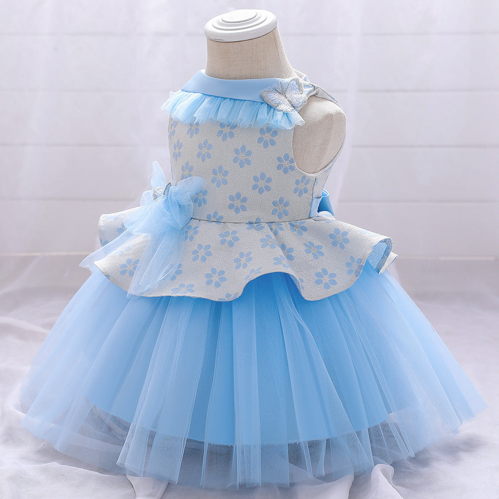 Princess Tea-Length Flower Girl Dress with Floral Ruffles