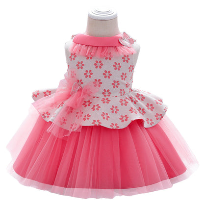 Princess Tea-Length Flower Girl Dress with Floral Ruffles