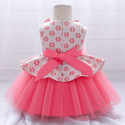 Princess Tea-Length Flower Girl Dress with Floral Ruffles
