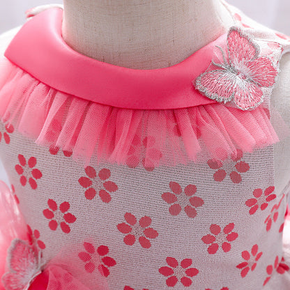 Princess Tea-Length Flower Girl Dress with Floral Ruffles