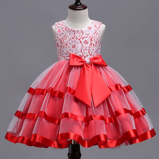 Princess Tea-Length Flower Girl Dress with Lace and Bow