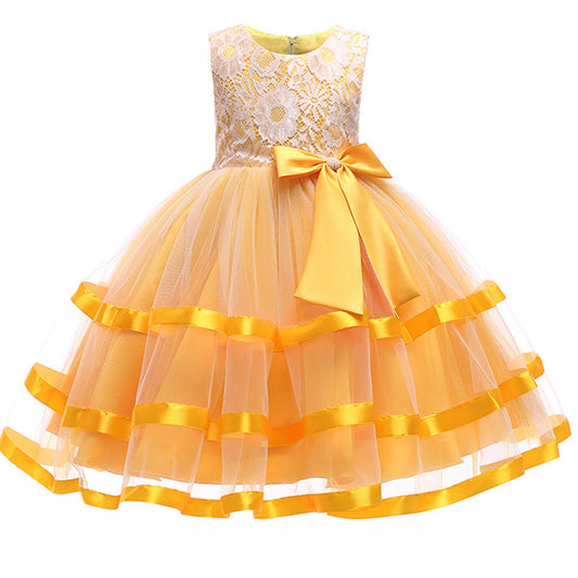 Princess Tea-Length Flower Girl Dress with Lace and Bow