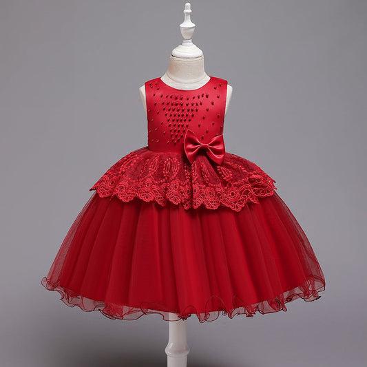 Princess Tea-Length Flower Girl Dress with Satin, Lace, and Bows