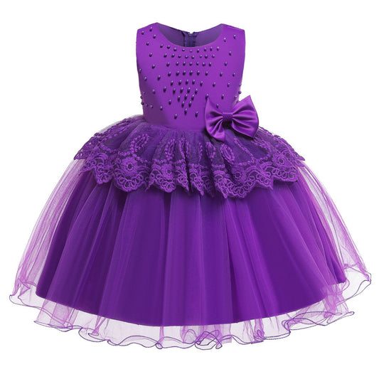 Princess Tea-Length Flower Girl Dress with Satin, Lace, and Bows