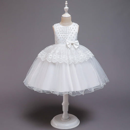 Princess Tea-Length Flower Girl Dress with Satin, Lace, and Bows