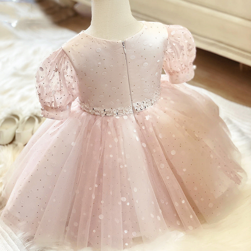 Princess Tea-Length Flower Girl Dress with V-Neck and Sequins