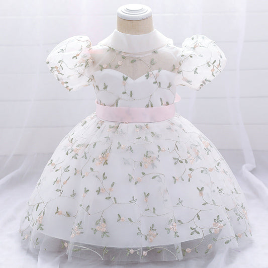 Princess Tea-Length Lace and Tulle Flower Girl Dress with Ruffles