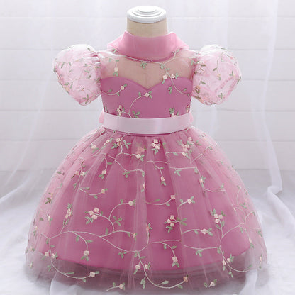Princess Tea-Length Lace and Tulle Flower Girl Dress with Ruffles