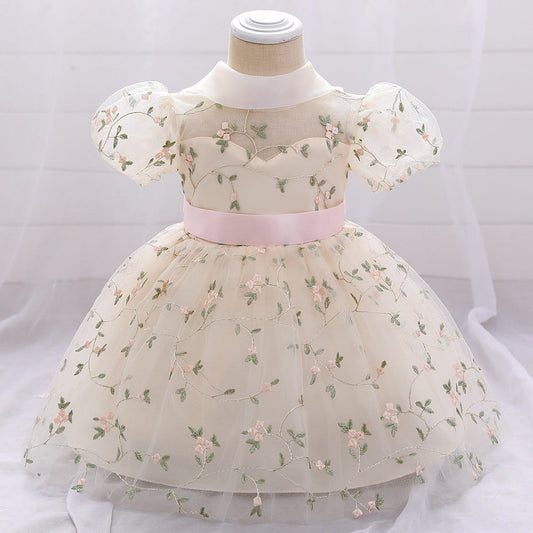Princess Tea-Length Lace and Tulle Flower Girl Dress with Ruffles