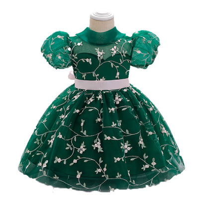 Princess Tea-Length Lace and Tulle Flower Girl Dress with Ruffles