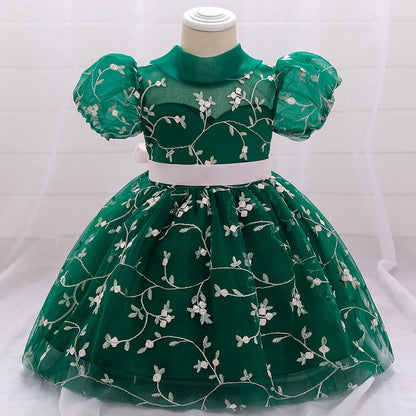 Princess Tea-Length Lace and Tulle Flower Girl Dress with Ruffles