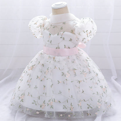 Princess Tea-Length Lace and Tulle Flower Girl Dress with Ruffles