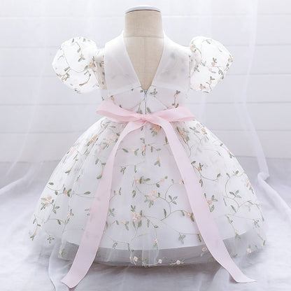 Princess Tea-Length Lace and Tulle Flower Girl Dress with Ruffles