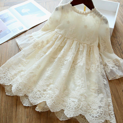 Princess Tea-Length Lace Flower Girl Dress with Bell Sleeves