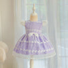 Princess Tea-Length Lace Flower Girl Dress with Cap Sleeves