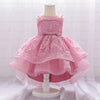 Princess Tea-Length Lace Flower Girl Dress with Floral Embellishments
