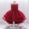 Princess Tea-Length Lace Flower Girl Dress with Floral Embellishments