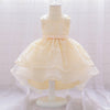 Princess Tea-Length Lace Flower Girl Dress with Floral Embellishments