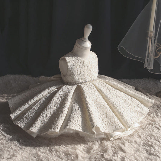 Princess Tea-Length Lace Flower Girl Dress with Ruffles